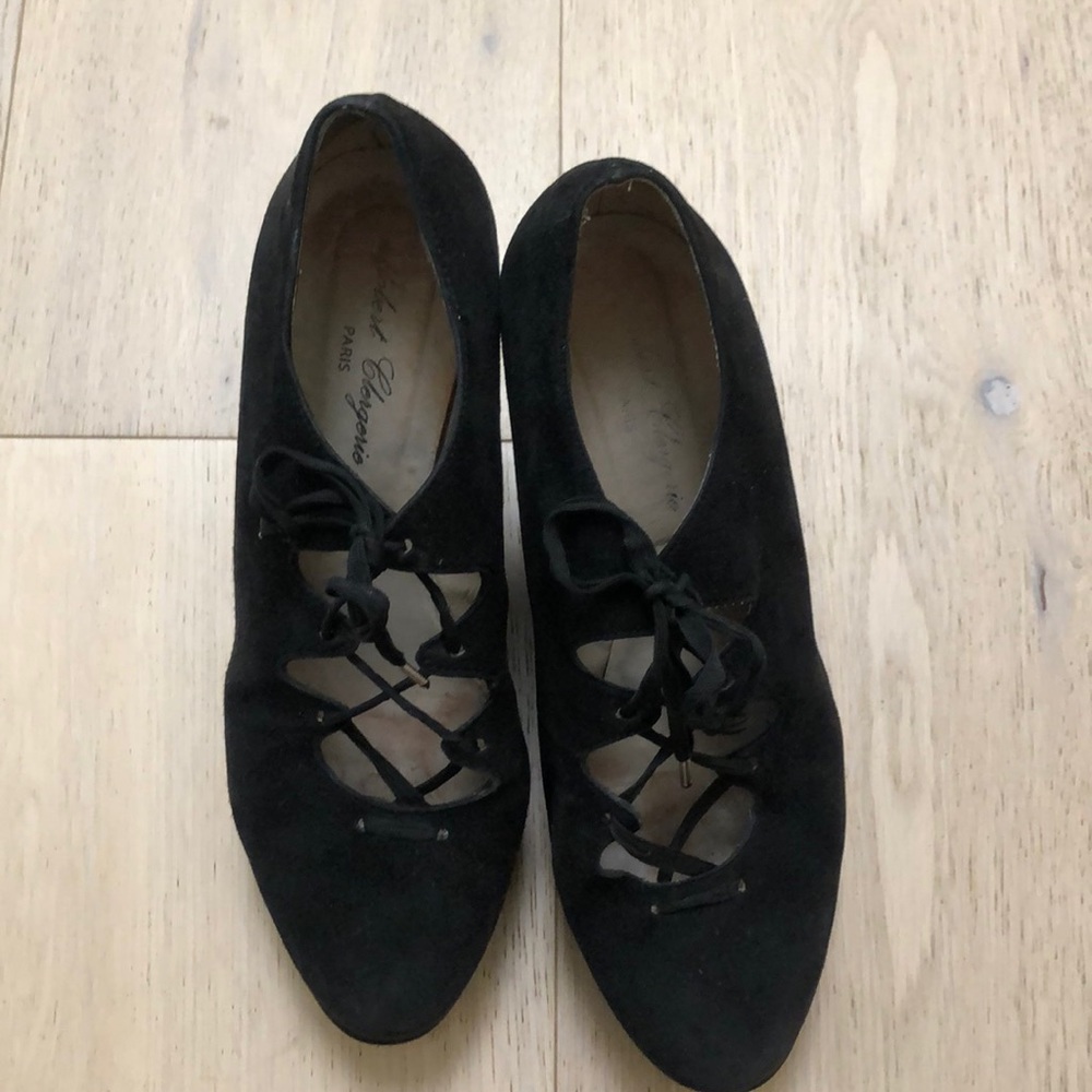 Clergerie suede black lace up wedge platform